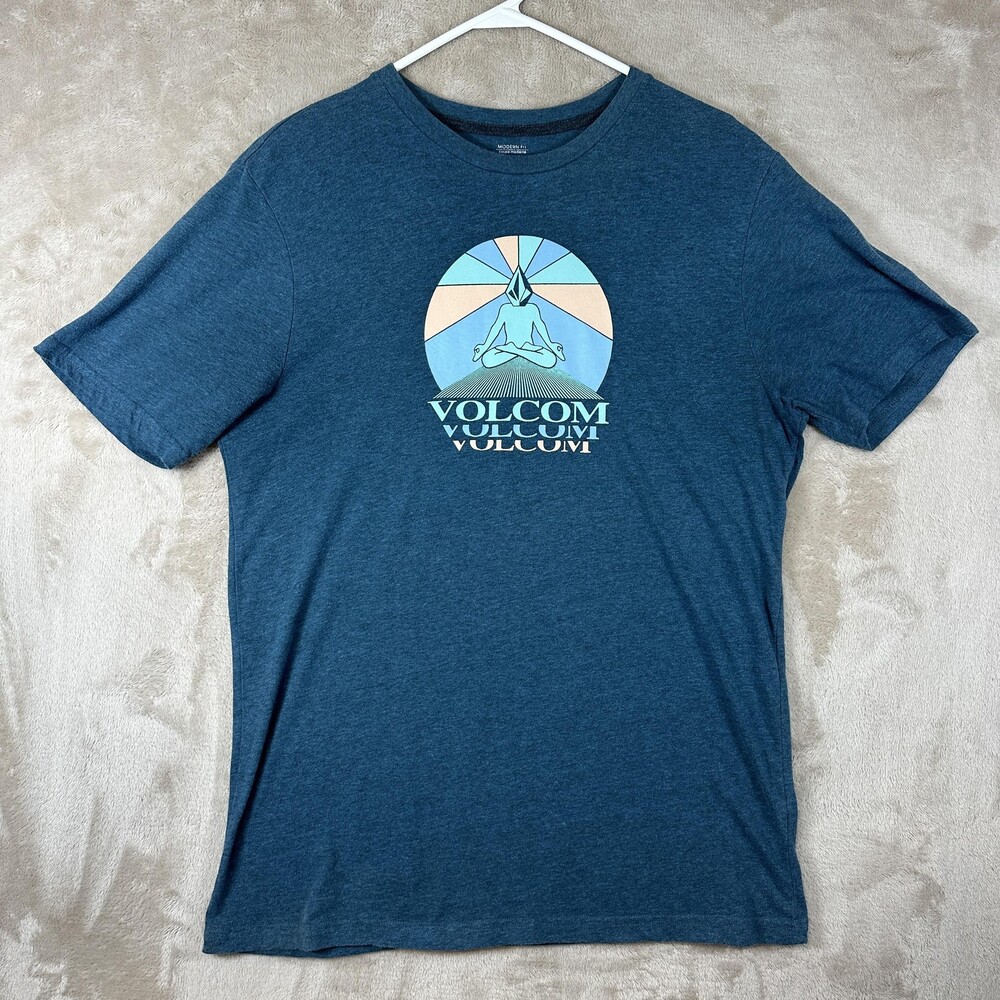 Volcom Shirt Mens Medium Blue Modern Fit Meditation Graphic Skateboarding Tee